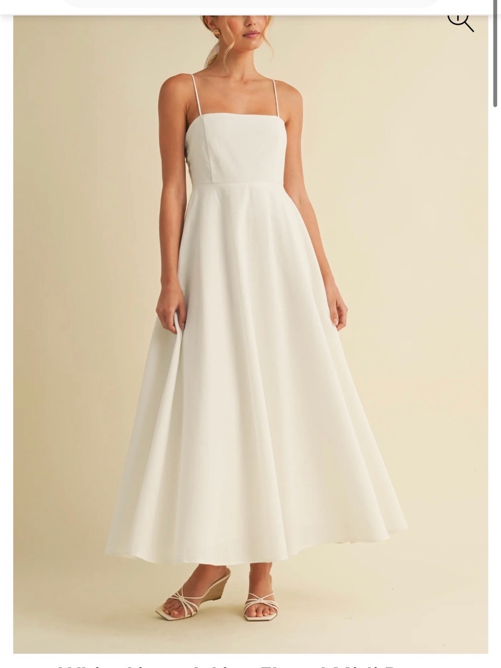 Linen White Spaghetti-Strap Midi Dress